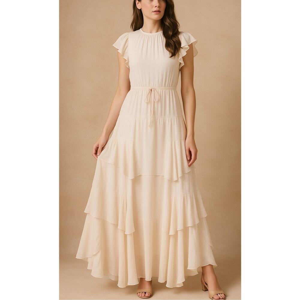 Love Shack Fancy Coquette Ruffle Tiered Maxi Dress Medium Ivory Romantic Bridal